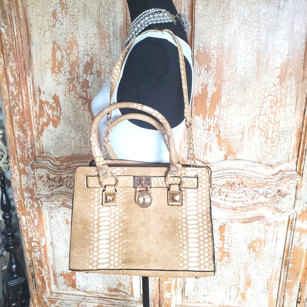 Golden Tan Snake print Vegan Leather Bag